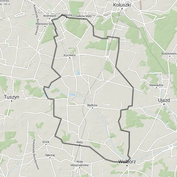 Map miniature of "Breathtaking Landscapes and Charming Villages" cycling inspiration in Łódzkie, Poland. Generated by Tarmacs.app cycling route planner