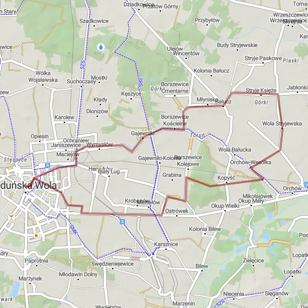 Miniatura mapy "Trasa Gravelowa przez Bałucz i Krobanów" - trasy rowerowej w Łódzkie, Poland. Wygenerowane przez planer tras rowerowych Tarmacs.app