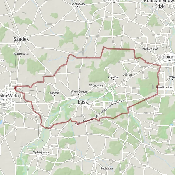 Map miniature of "Rural Escape to Krobanów" cycling inspiration in Łódzkie, Poland. Generated by Tarmacs.app cycling route planner