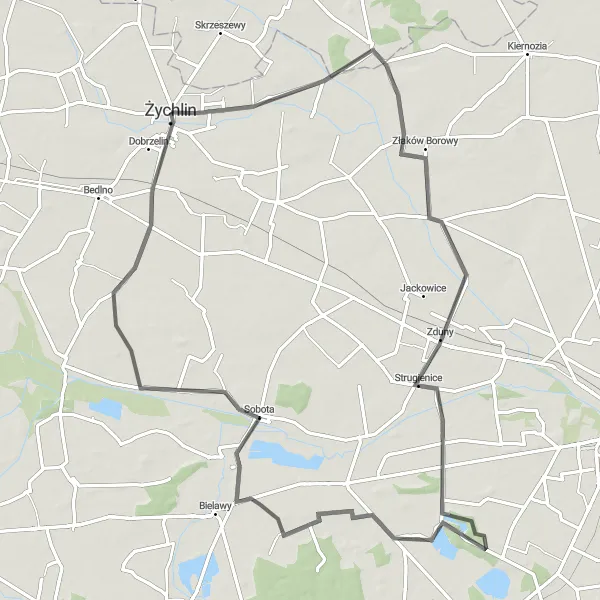 Map miniature of "Guźnia Ride" cycling inspiration in Łódzkie, Poland. Generated by Tarmacs.app cycling route planner