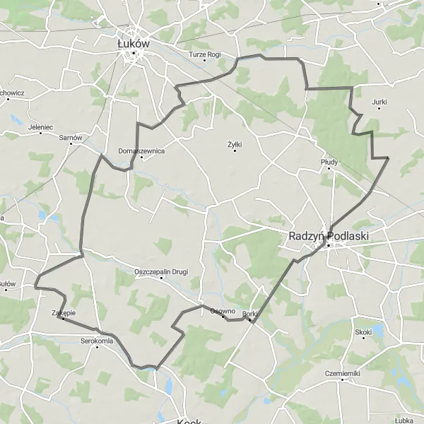 Map miniature of "Adventurous Road Tour" cycling inspiration in Lubelskie, Poland. Generated by Tarmacs.app cycling route planner