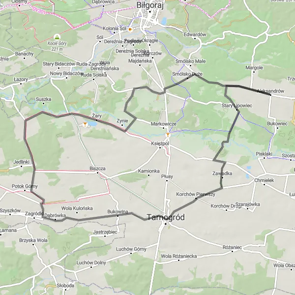 Map miniature of "Road Cycling Adventure in Lubelskie" cycling inspiration in Lubelskie, Poland. Generated by Tarmacs.app cycling route planner