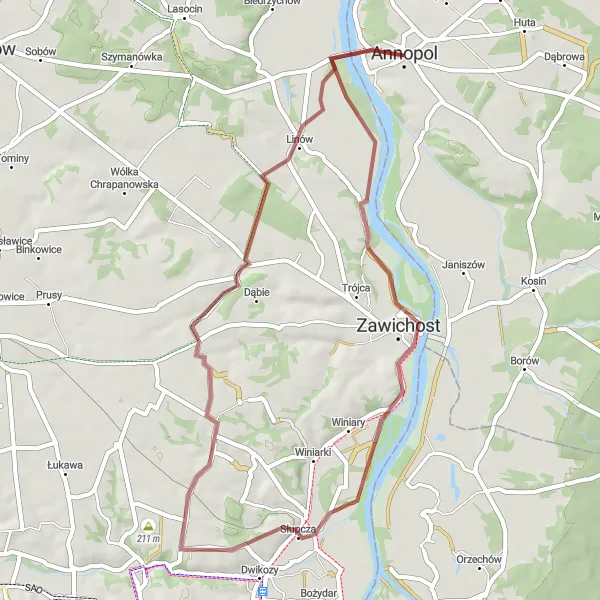Miniatura mapy "Trasa do Annopola przez Góry Wysokie i Stannicę w Jakubowicach" - trasy rowerowej w Lubelskie, Poland. Wygenerowane przez planer tras rowerowych Tarmacs.app
