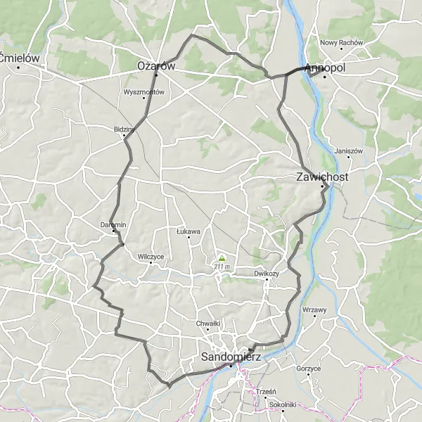 Map miniature of "Wzgórze Katedralne Circuit" cycling inspiration in Lubelskie, Poland. Generated by Tarmacs.app cycling route planner