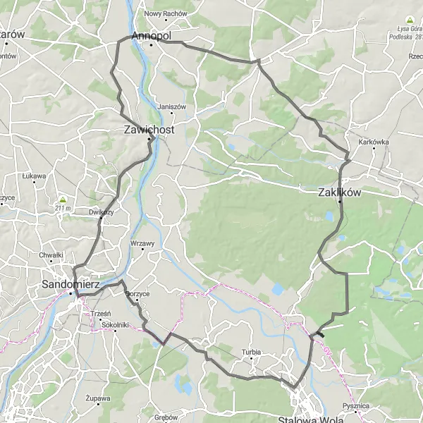 Miniatura mapy "Wycieczka Do Dwikozy" - trasy rowerowej w Lubelskie, Poland. Wygenerowane przez planer tras rowerowych Tarmacs.app