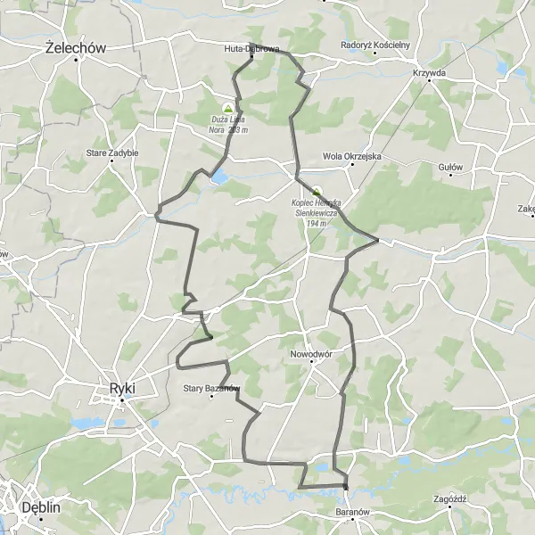 Miniatura mapy "Trasa przez Bugaj i Lipiny" - trasy rowerowej w Lubelskie, Poland. Wygenerowane przez planer tras rowerowych Tarmacs.app