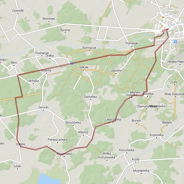 Map miniature of "The Charming Countryside" cycling inspiration in Lubelskie, Poland. Generated by Tarmacs.app cycling route planner