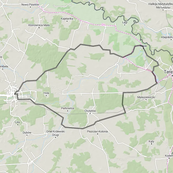 Map miniature of "Road Cycling Adventure to Rokitno" cycling inspiration in Lubelskie, Poland. Generated by Tarmacs.app cycling route planner