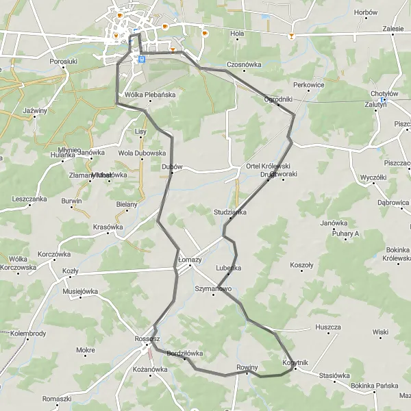 Miniatura mapy "Trasa do Rossosz przez Wólkę Plebańską" - trasy rowerowej w Lubelskie, Poland. Wygenerowane przez planer tras rowerowych Tarmacs.app