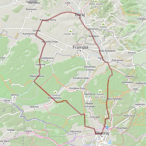 Miniatura mapy "Szlak rowerowy Biłgoraj - Bononia - Bojary" - trasy rowerowej w Lubelskie, Poland. Wygenerowane przez planer tras rowerowych Tarmacs.app