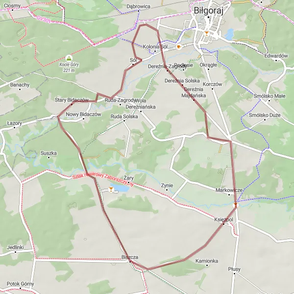 Map miniature of "Bucolic Gravel Delight" cycling inspiration in Lubelskie, Poland. Generated by Tarmacs.app cycling route planner