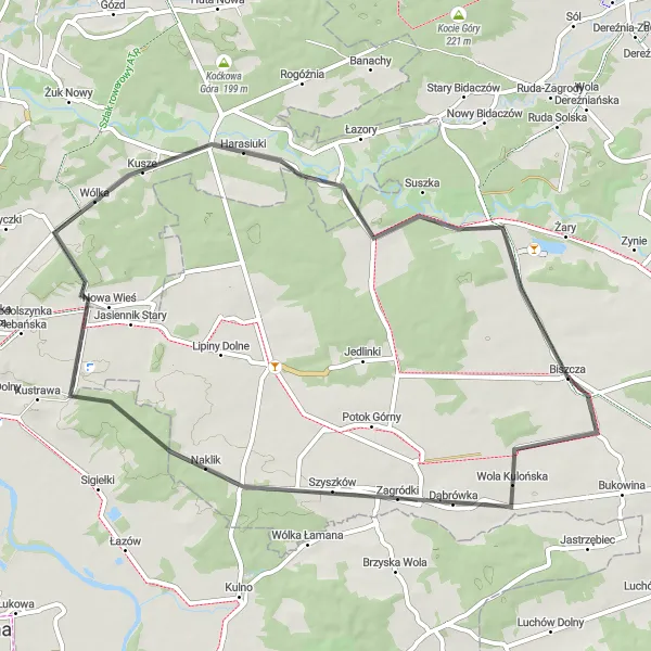 Map miniature of "The Countryside Escape" cycling inspiration in Lubelskie, Poland. Generated by Tarmacs.app cycling route planner