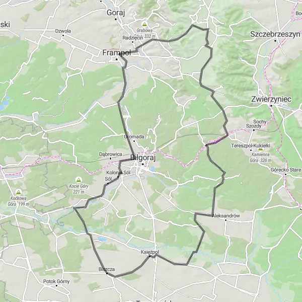 Map miniature of "Roads of Heritage" cycling inspiration in Lubelskie, Poland. Generated by Tarmacs.app cycling route planner