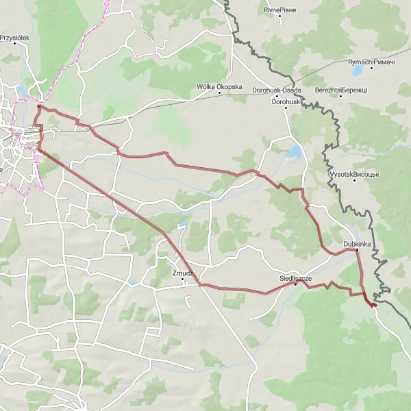 Map miniature of "Challenging Gravel Tour with Unicki Palace" cycling inspiration in Lubelskie, Poland. Generated by Tarmacs.app cycling route planner