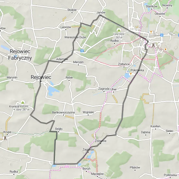Map miniature of "Siennica Różana Circuit" cycling inspiration in Lubelskie, Poland. Generated by Tarmacs.app cycling route planner