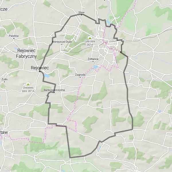 Map miniature of "Majdan Leśniowski - Niemirów Cycling Route" cycling inspiration in Lubelskie, Poland. Generated by Tarmacs.app cycling route planner