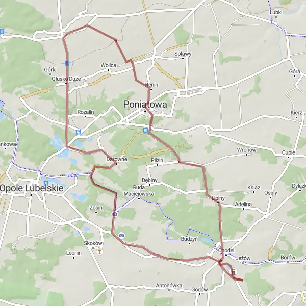 Map miniature of "Emilcin UFO Loop" cycling inspiration in Lubelskie, Poland. Generated by Tarmacs.app cycling route planner