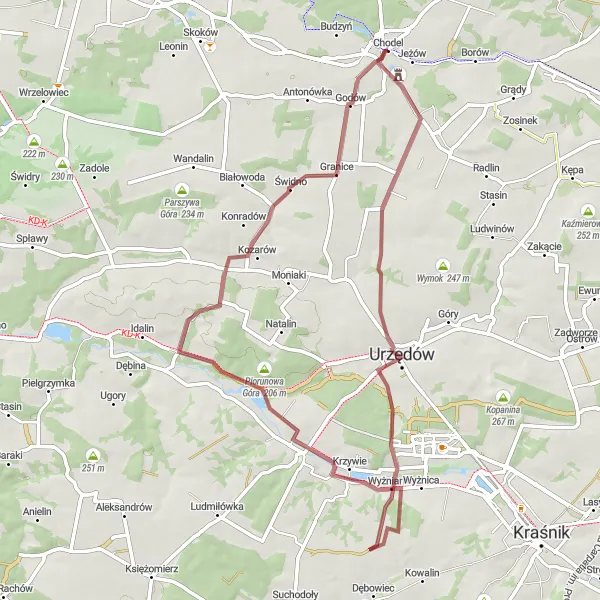 Miniatura mapy "Trasa Gravelowa Chodelska" - trasy rowerowej w Lubelskie, Poland. Wygenerowane przez planer tras rowerowych Tarmacs.app