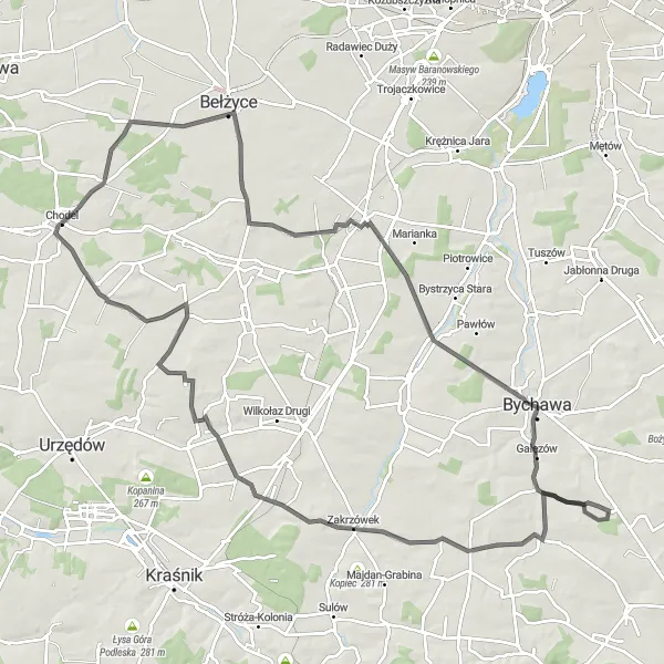 Map miniature of "The Road to Chodel: A Cycling Adventure" cycling inspiration in Lubelskie, Poland. Generated by Tarmacs.app cycling route planner