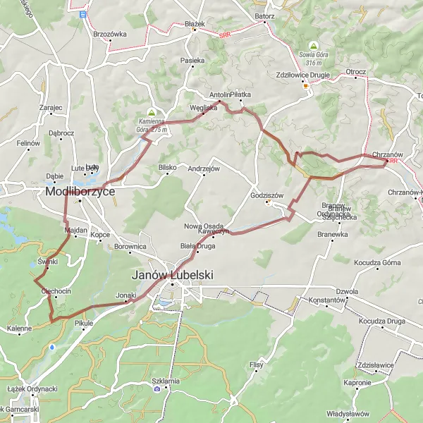 Miniatura mapy "Trasa Dolina Krzemienia" - trasy rowerowej w Lubelskie, Poland. Wygenerowane przez planer tras rowerowych Tarmacs.app
