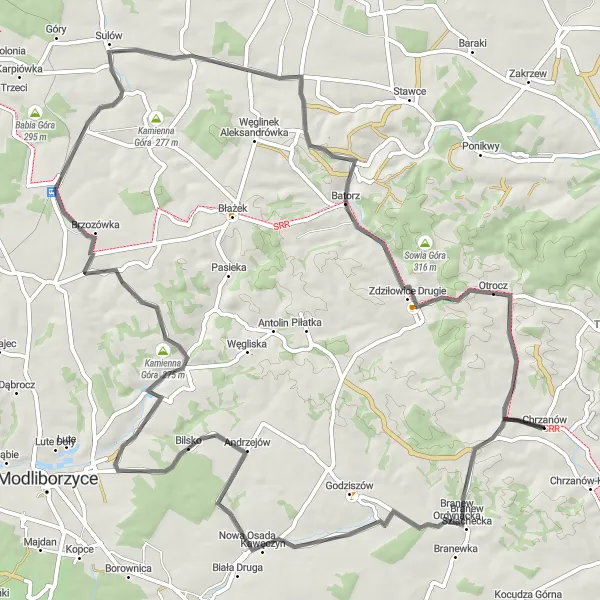 Map miniature of "Scenic road ride near Chrzanów" cycling inspiration in Lubelskie, Poland. Generated by Tarmacs.app cycling route planner