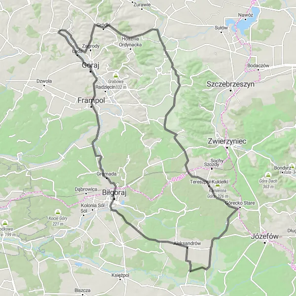 Map miniature of "Chrzanów countryside road expedition" cycling inspiration in Lubelskie, Poland. Generated by Tarmacs.app cycling route planner