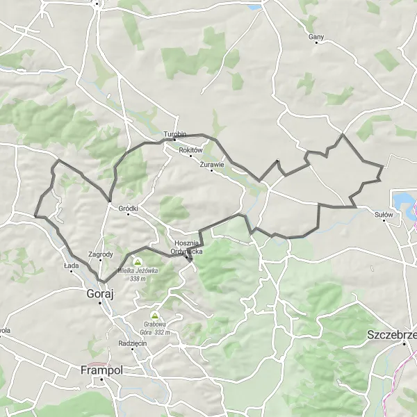 Map miniature of "Turobin Circuit: Discover Chrzanów's Rural Charm" cycling inspiration in Lubelskie, Poland. Generated by Tarmacs.app cycling route planner