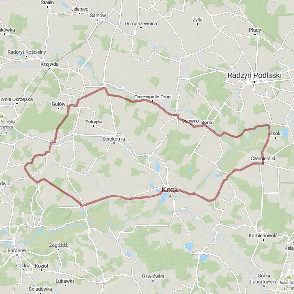 Map miniature of "Gravel Exploration" cycling inspiration in Lubelskie, Poland. Generated by Tarmacs.app cycling route planner