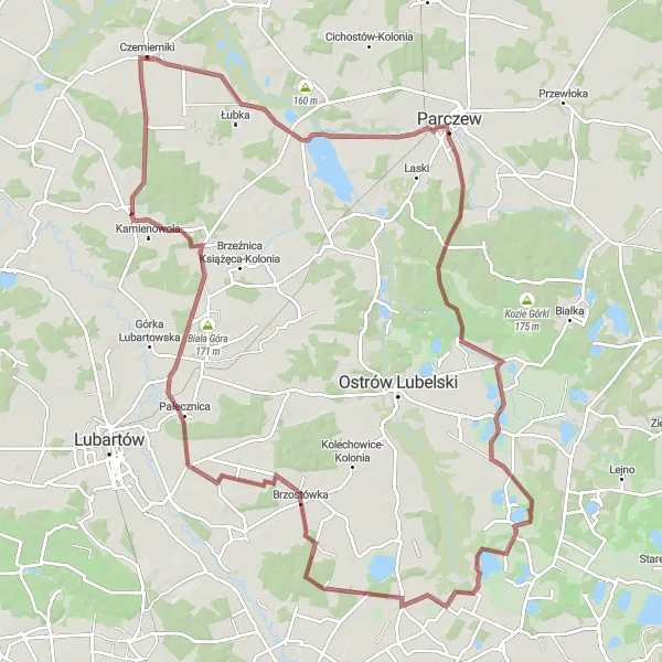 Miniatura mapy "Szlak krzesełkowy przez Brudno" - trasy rowerowej w Lubelskie, Poland. Wygenerowane przez planer tras rowerowych Tarmacs.app