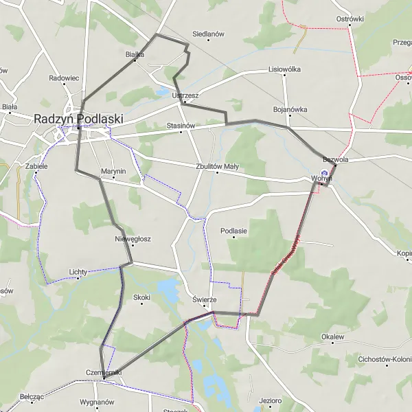 Miniatura mapy "Wycieczka na Bezwolę" - trasy rowerowej w Lubelskie, Poland. Wygenerowane przez planer tras rowerowych Tarmacs.app