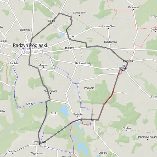 Map miniature of "Historic Road Ride" cycling inspiration in Lubelskie, Poland. Generated by Tarmacs.app cycling route planner