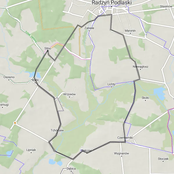 Map miniature of "The Countryside Heritage" cycling inspiration in Lubelskie, Poland. Generated by Tarmacs.app cycling route planner