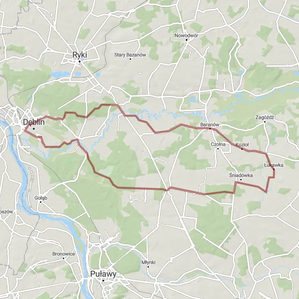 Miniatura mapy "Trasa rowerowa Gravel dookoła Dęblina" - trasy rowerowej w Lubelskie, Poland. Wygenerowane przez planer tras rowerowych Tarmacs.app