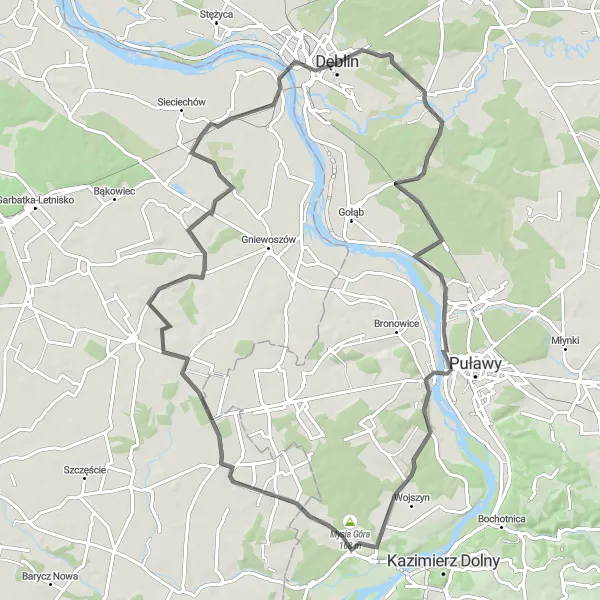 Map miniature of "Niebrzegów to Zajezierze Road Adventure" cycling inspiration in Lubelskie, Poland. Generated by Tarmacs.app cycling route planner