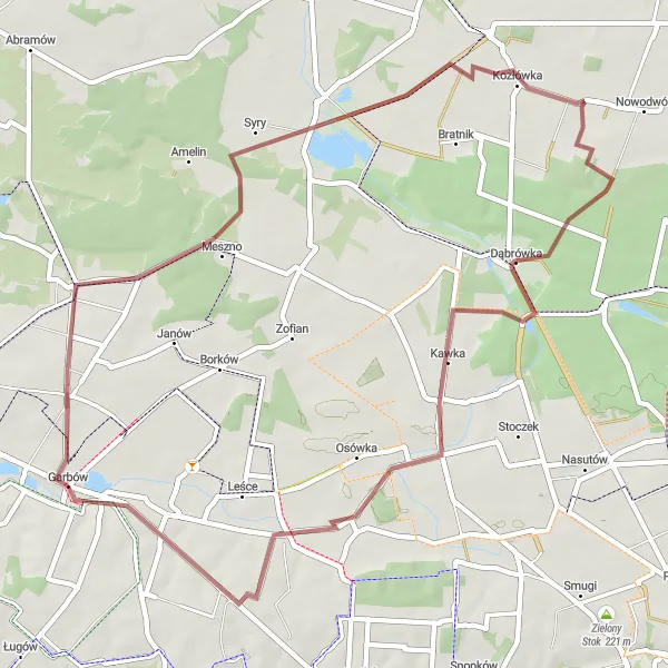 Map miniature of "Garbów - Kozłówka - Piotrowice Wielkie" cycling inspiration in Lubelskie, Poland. Generated by Tarmacs.app cycling route planner