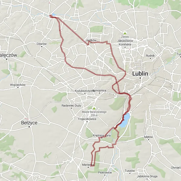 Map miniature of "Gravel Adventure to Garbów and Back" cycling inspiration in Lubelskie, Poland. Generated by Tarmacs.app cycling route planner