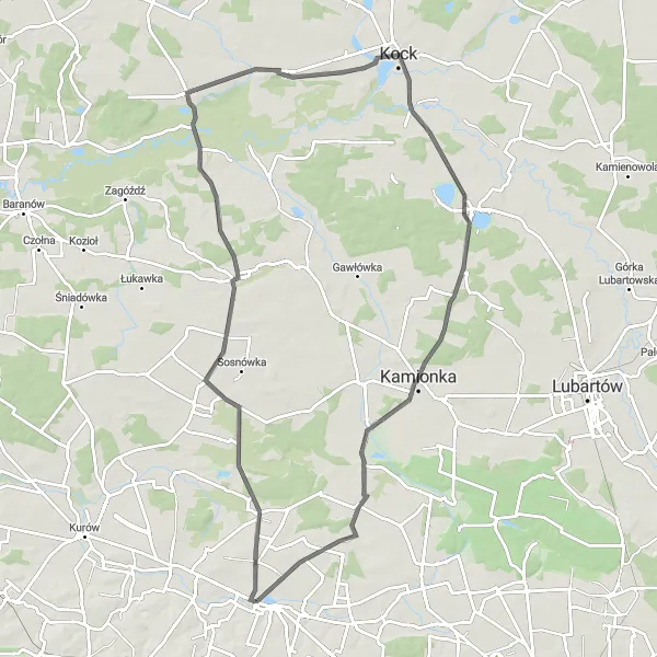 Map miniature of "Garbów - Jeziorzany Loop" cycling inspiration in Lubelskie, Poland. Generated by Tarmacs.app cycling route planner