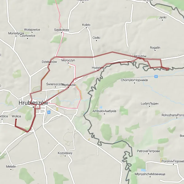 Map miniature of "Gravel Adventure: Hrubieszów Escape" cycling inspiration in Lubelskie, Poland. Generated by Tarmacs.app cycling route planner