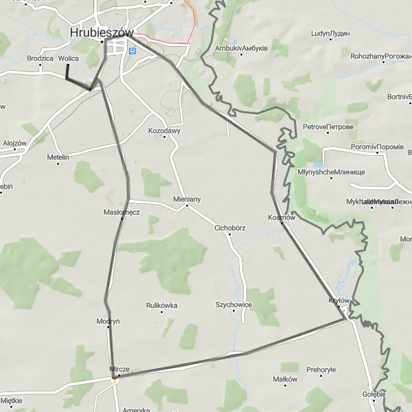 Miniatura mapy "Trasa Hrubieszów - Masłomęcz - Mircze" - trasy rowerowej w Lubelskie, Poland. Wygenerowane przez planer tras rowerowych Tarmacs.app