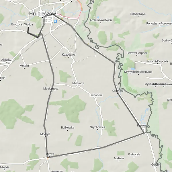 Map miniature of "Bug River Valley Exploration" cycling inspiration in Lubelskie, Poland. Generated by Tarmacs.app cycling route planner