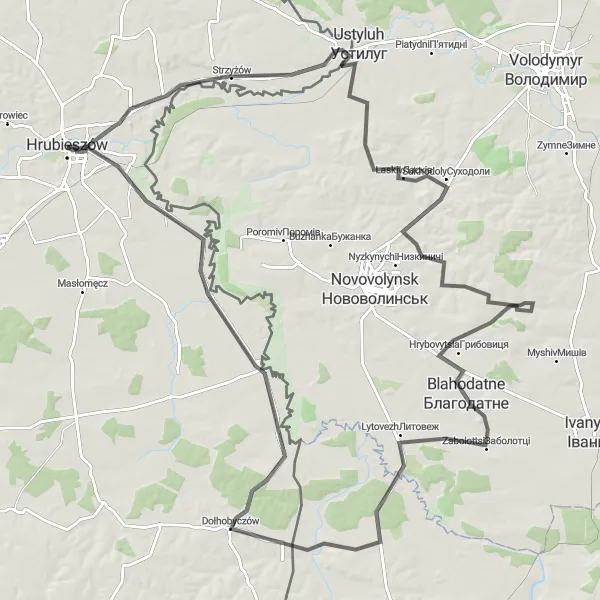 Map miniature of "Discovering Cultural Gems of Zosin" cycling inspiration in Lubelskie, Poland. Generated by Tarmacs.app cycling route planner
