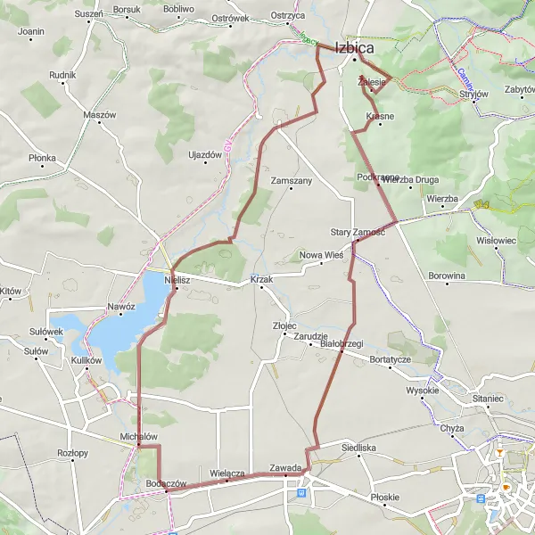 Miniatura mapy "Wycieczka Stary Zamość - Izbica" - trasy rowerowej w Lubelskie, Poland. Wygenerowane przez planer tras rowerowych Tarmacs.app
