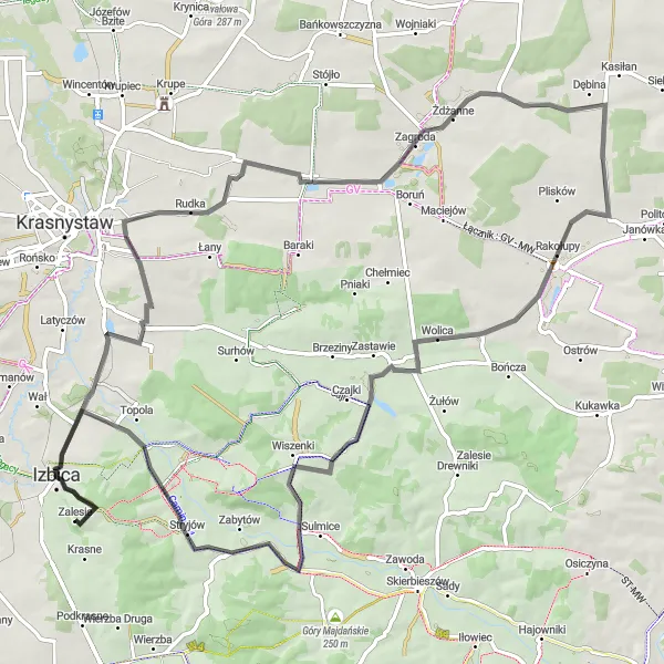 Map miniature of "The Countryside Adventure" cycling inspiration in Lubelskie, Poland. Generated by Tarmacs.app cycling route planner