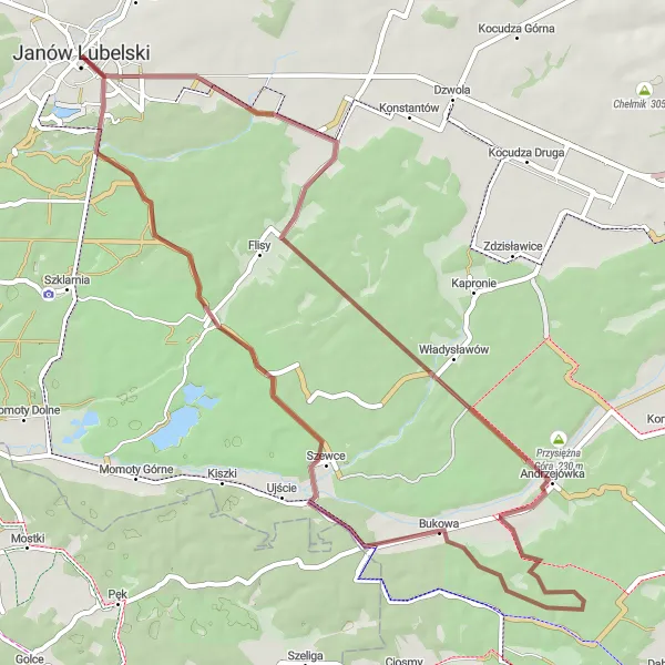 Miniatura mapy "Trails around Janów Lubelski" - trasy rowerowej w Lubelskie, Poland. Wygenerowane przez planer tras rowerowych Tarmacs.app