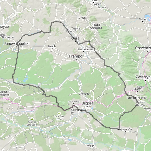 Miniatura mapy "Bononia to Wysoka Góra Cycling Route" - trasy rowerowej w Lubelskie, Poland. Wygenerowane przez planer tras rowerowych Tarmacs.app