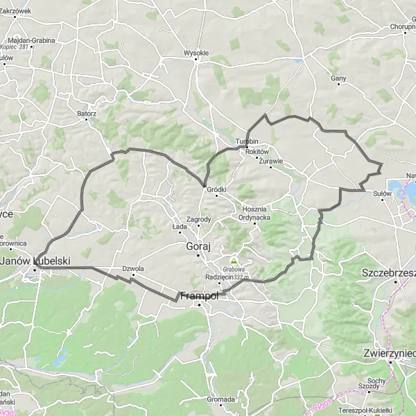 Map miniature of "Tworyczów Hill Climb" cycling inspiration in Lubelskie, Poland. Generated by Tarmacs.app cycling route planner
