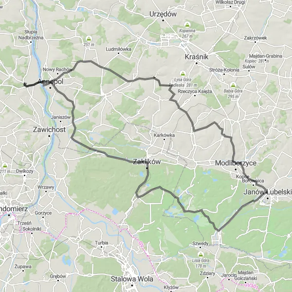 Map miniature of "The Luscious Landscapes of Lubelskie" cycling inspiration in Lubelskie, Poland. Generated by Tarmacs.app cycling route planner