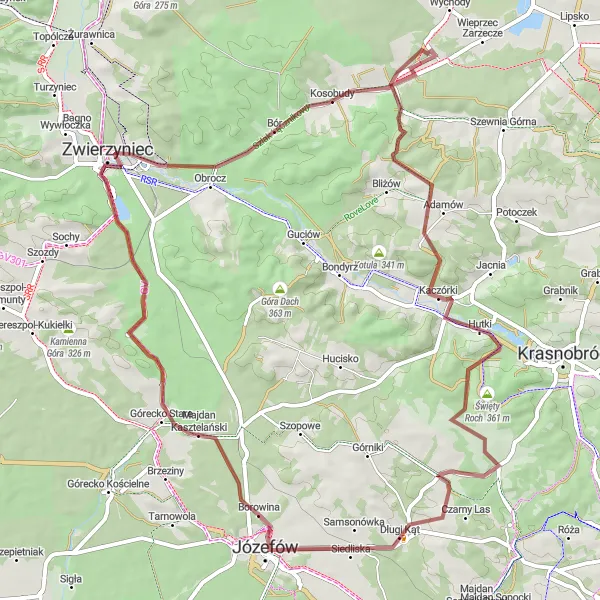 Map miniature of "Off-road adventure around Józefów" cycling inspiration in Lubelskie, Poland. Generated by Tarmacs.app cycling route planner