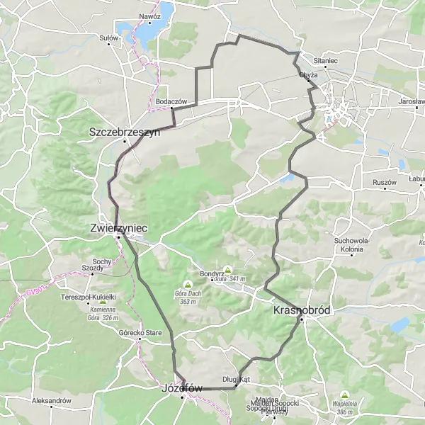 Map miniature of "Scenic road cycling through Zwierzyniec and Krasnobród" cycling inspiration in Lubelskie, Poland. Generated by Tarmacs.app cycling route planner