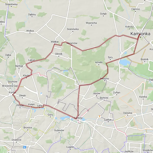Map miniature of "Kamionka to Markuszów Gravel Cycling Route" cycling inspiration in Lubelskie, Poland. Generated by Tarmacs.app cycling route planner